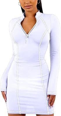 Bediva robe moulante de fitness à manches longues et fermeture éclair pour femme