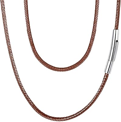 2mm 3mm collier de corde noir marron avec fermoir en acier