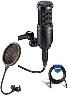 Ensemble de microphones de studio à condensateur audio technica at2020 avec filtre anti-pop