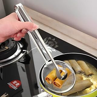 Cuillère à filtre en acier inoxydable avec pince, multifonction, pour friture à l'huile