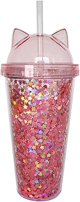 Tasse à eau isotherme double couche yarno avec couvercle en paille étoile scintillante