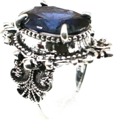 Hsqyj bague de déclaration de cocktail rétro en argent antique avec topaze bleu