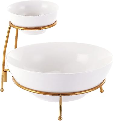 Ensemble de service pour chips et trempettes en porcelaine tendre, 2 niveaux