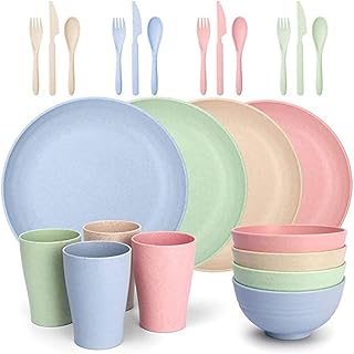 Ensemble de bols 24 pièces, assiettes en paille de blé, ensemble d'assiettes légères