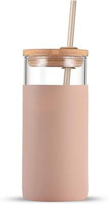 Bouteille d'eau en verre de 480 ml avec paille en silicone et couvercle