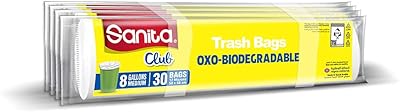 Rouleau de sac poubelle biodégradable sanita club de 8 gallons, 120 pièces