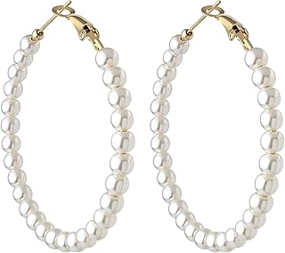 Boucles d'oreilles créoles en perles pour femmes, boucles d'oreilles pendantes hypoallergéniques à la mode,