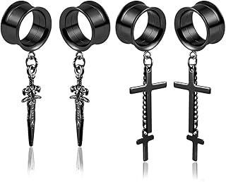 2 paires de jauges d'oreille au design cool, hypoallergéniques, en acier inoxydable 316