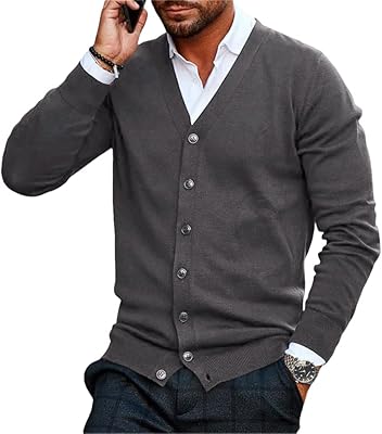 Pull tricoté en coton pour homme avec bouton sur le devant, col