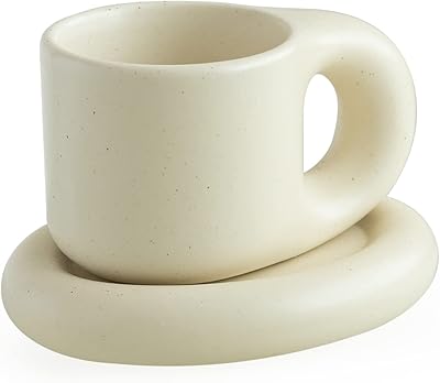 Tasse à café winsho chubby fun design, jolie tasse et soucoupe fantaisie, crème