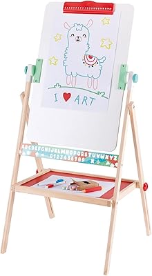 Chevalet d'art pliable double face hippe pour enfants avec tableau noir et tableau