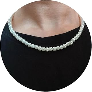 Collier de perles pour homme, collier de perles blanches rondes pour femme