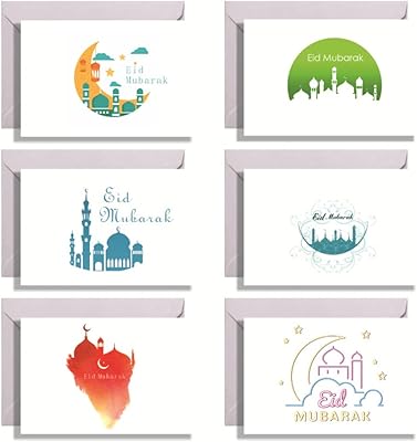 Cartes de vœux eid mubarak - 6 cartes de notes ramadan avec enveloppes