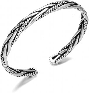 Bracelet en argent pour hommes bracelet rétro torsadé au design ouvert