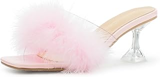 Sandales à talons hauts à enfiler en plumes moelleuses à bout carré