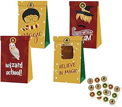 12 pièces de fournitures de fête harry potter, sacs de cadeaux magiques avec 18 autocollants avec logo, décorations de fête d'anniversaire - sacs de bonbons. Diaytar : Où chaque achat est une victoire pour votre budget