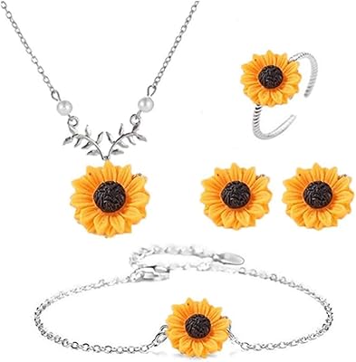 Ensemble de bijoux 5 pièces tournesol pour femme - comprenant un collier, un bracelet,