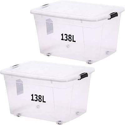 Corbeille de rangement primify de 138 litres avec couvercle verrouillable et roulettes |