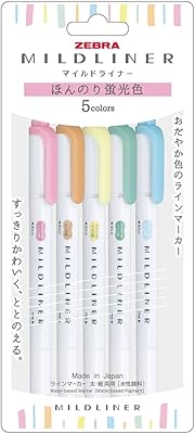 Surligneur zebra wkt7-5c-n mildliner, couleurs légèrement fluorescentes, 5 couleurs
