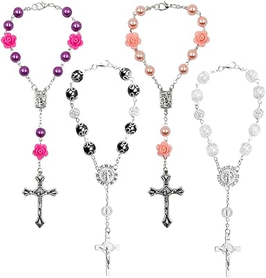 4 pièces chapelet de rétroviseur de voiture evoda croix catholique perles chapelet médaille