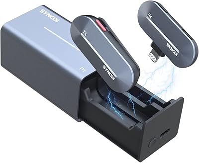Sinco p1l lightning lavalier microphone sans fil pour smartphones avec étui de chargement