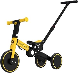 Tricycle 4 en 1 pour enfants gt-wheel avec poussée, équilibre et pédale (jaune)