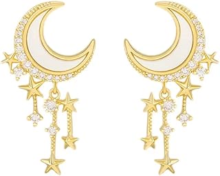 Boucles d'oreilles fines en forme de petit croissant plaqué or et pendentif
