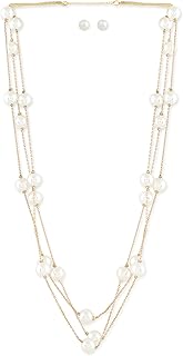 Collier moderne de perles dorées à 3 couches avec boucles d'oreilles, modèle zpfk10613