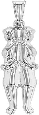 Collier avec signe du zodiaque jumeaux gémeaux 3d en or blanc 14 carats