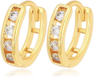 Boucles d'oreilles créoles en or jaune 24 carats pour petites filles avec 4