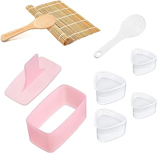 L'ensemble de 8 pièces antiadhésif musubi comprend 4 moules à sushi triangulaires, 1
