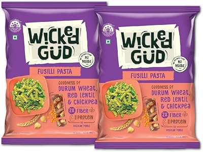 Pâtes fusilli aux fibres wickedgud 2x | sans maida | semoule de blé dur | riz brun | lentilles rouges | pâtes diététiques saines - 400 g x 2. Diaytar : Des offres irrésistibles chaque jour