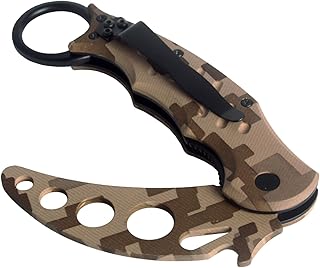 Couteau d'entraînement andux karambit, fentes pour outils d'entraînement en acier inoxydable avec clip