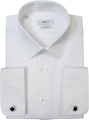 Chemise habillée à manches longues et poignets incurvés doubles pour hommes - boutons