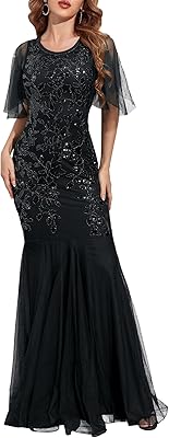 Robe de soirée longue pour femme des années 1920 avec paillettes et ourlet