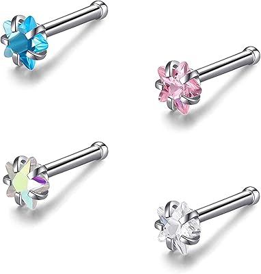 4pcs 20g 23 anneaux de nez en titane pour femme, zircone cubique 2mm