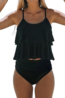 Maillot de bain tankini deux pièces taille haute à rayures et contrôle du