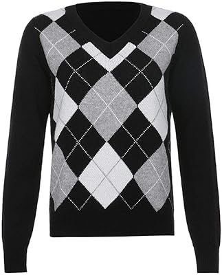 Automne noir col en v vintage pull en tricot décontracté à carreaux pull femmes style y2k pull à manches longues. Le meilleur du e-commerce discount réuni sur Diaytar