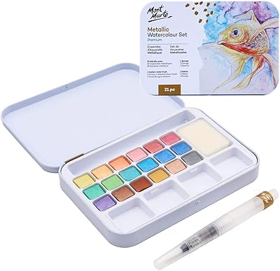 Ensemble de gâteaux à l'aquarelle métallisée monte marte deluxe, 21 pièces, 18 couleurs, pinceau à eau, éponge et 4 puits de mélange. Diaytar Sénégal : Parce que chaque FCFA compte