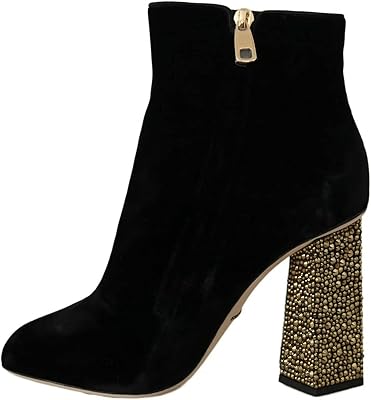 Chaussures en velours à talon carré en cristal noir