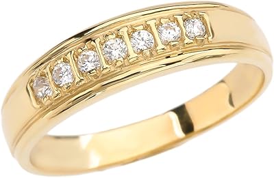 Bague de mariage homme en or jaune 10 carats et diamants