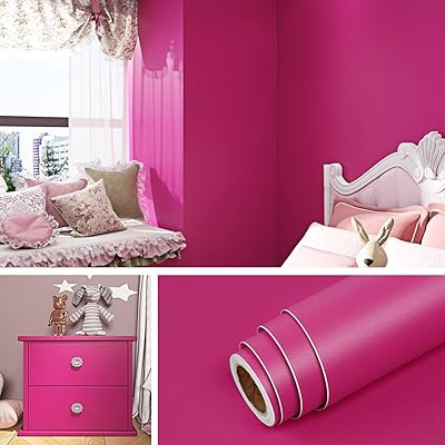 Leveline papier peint à décoller et coller rose foncé couleur vif pour placards