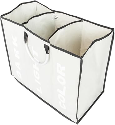 Panier à linge portable avec trois grilles, grande capacité, couleur gris clair