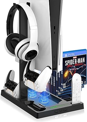 Support vertical avec ventilateur de refroidissement pour manette ps5 et édition numérique ps5, station de charge dualsense ps5, station de charge avec deux ports de charge pour manette et stockage de jeu rétractable pour ps5. Un océan de bonnes affaires sur Diaytar Sénégal