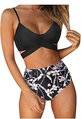 Ensemble de bikini 2 pièces taille haute enveloppant dans le dos pour femme