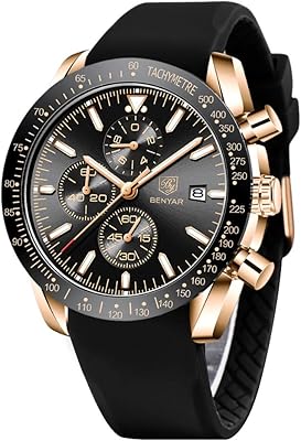 Montres pour hommes silicone/acier inoxydable/bracelet en cuir marron 30m étanche quartz chronographe hommes
