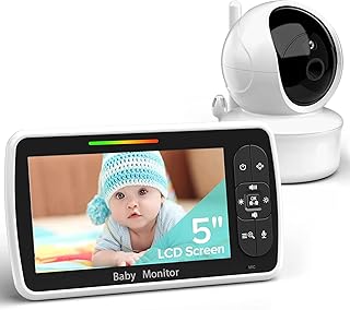 Moniteur pour bébé, moniteur vidéo grand écran de 5 pouces avec caméra