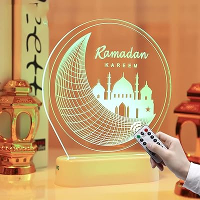 Goodrun lampe décorative 3d ramadan mubarak, veilleuse à 7 couleurs changeantes avec télécommande