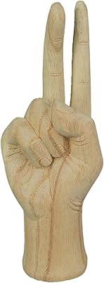 Statue de signe de paix sculpté en bois finition naturelle 775" de hauteur