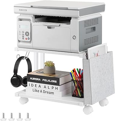 Support d'imprimante sous bureau avec roulettes, mini chariot d'imprimante à 2 niveaux